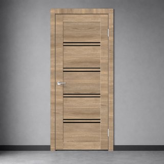 Межкомнатная дверь Икс Лайн 4 Дуб европейский горизонт со стеклом снаружи